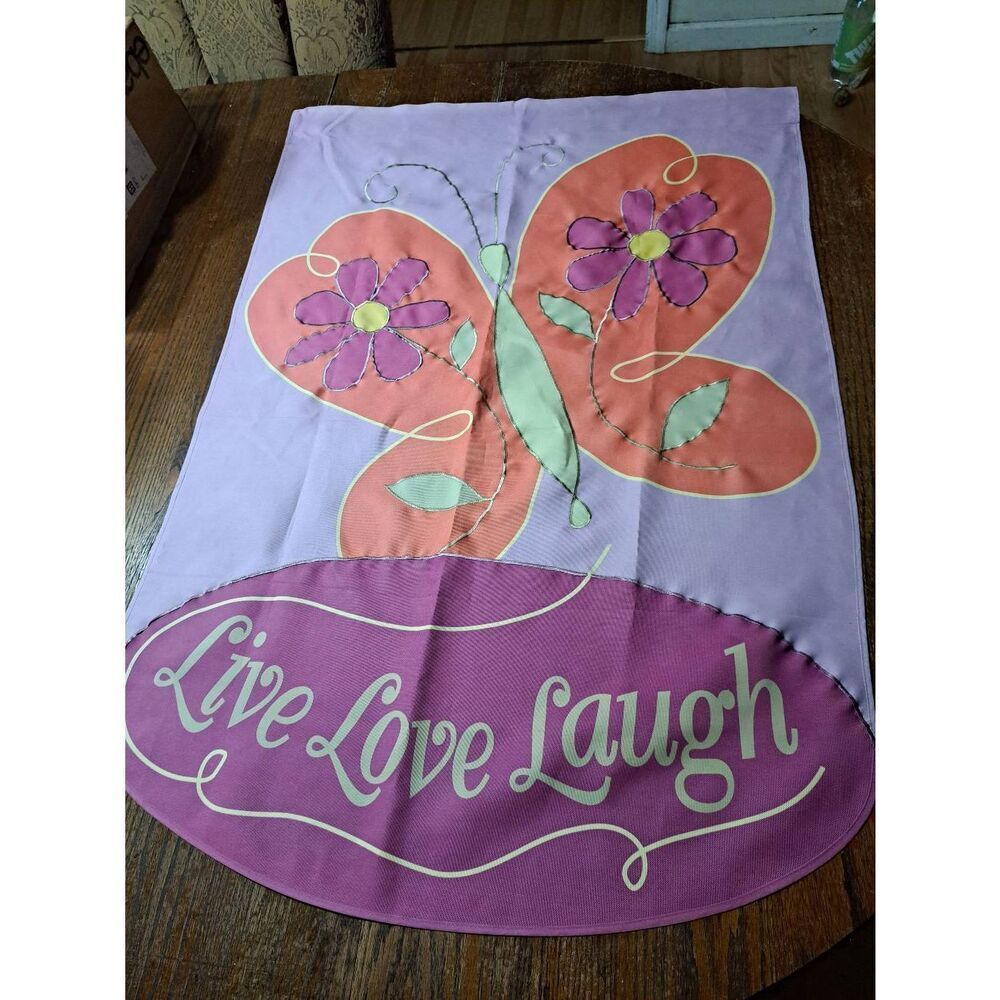 Live Love Laugh Large House Flag Butterfly Flowers Floral Garden Outdoor Decor